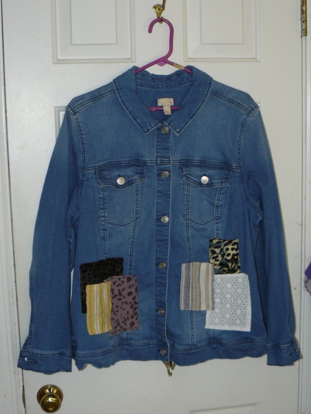 LOGO Lavish by Lori Goldstein Patchwork Denim Jacket Sz 20W
